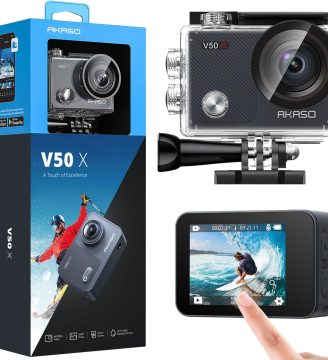 AKASO V50X Native 4K30fps WiFi Action Camera with EIS Touch Screen 4X Zoom 131 feet Waterproof Camera Support External Mic Remote Control with Helmet Accessories (Without 64GB MicroSD Card)