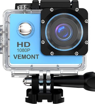 VEMONT Action Camera, 1080P 12MP Sports Camera Full HD 2.0 Inch Action Cam 30m/98ft Underwater Waterproof Camera with Mounting Accessories Kit